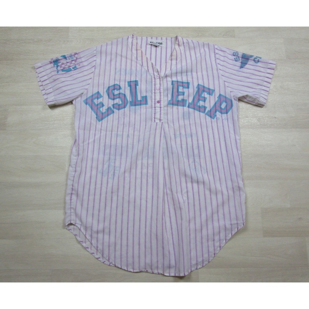 Vintage 80s ESLEEP Nightgown Striped Baseball Ballpark Nightgown 1988